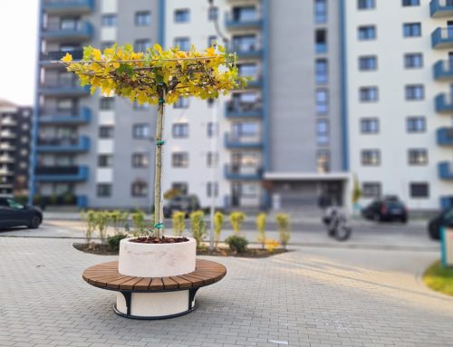 Jardiniera rotunda cu banca